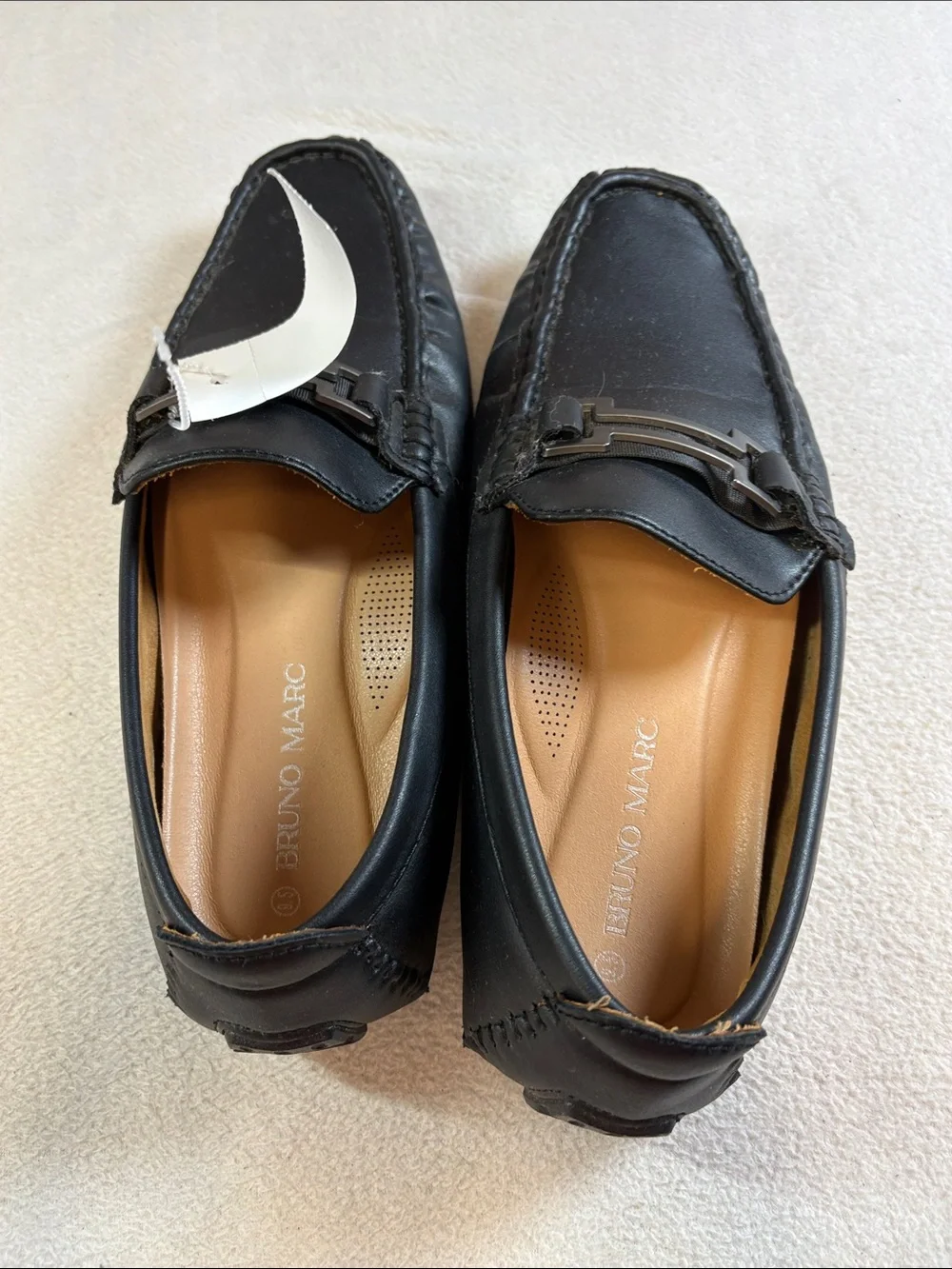 Men's Black Leather Slip-On Loafers with Metal Bit